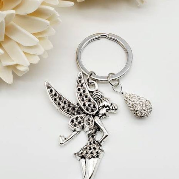 Large Tinkerbell Silver Tone Keychain/ Purse/ Backpack Charm