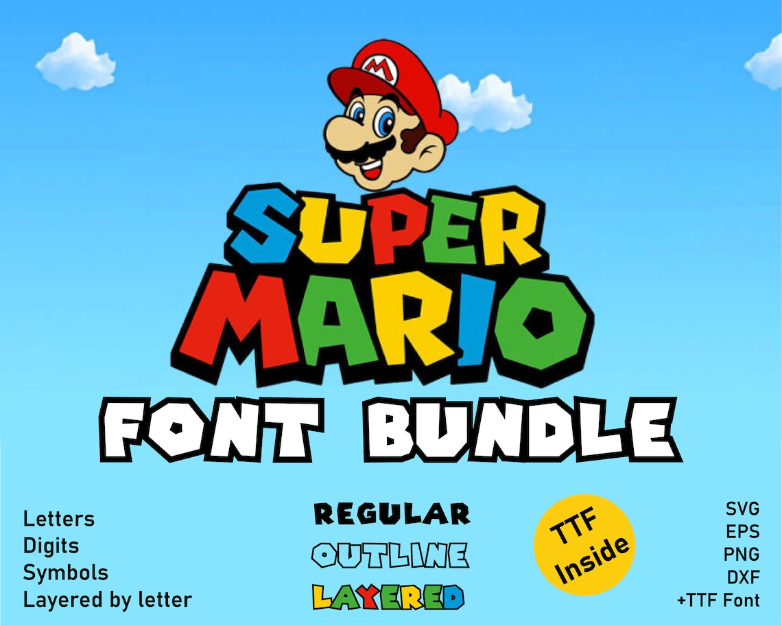 Super Mario Font Svg Mario Font Svg Super Mario Letters Etsy