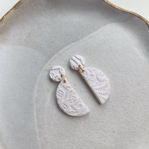 AUBREY Floral Lace Earrings / Modern Earrings / Semicircle Half Moon Earrings / Unique Gift / Girlfriend Gift image 1