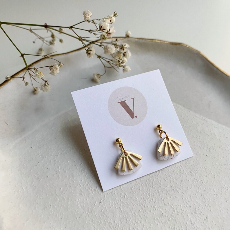 AVA Sunburst Stud Earrings / Polymer Clay Earrings / Gold Stud / White Stud / Peach Stud / Unique Gift / Girlfriend Gift / Bridesmaid Gift image 2