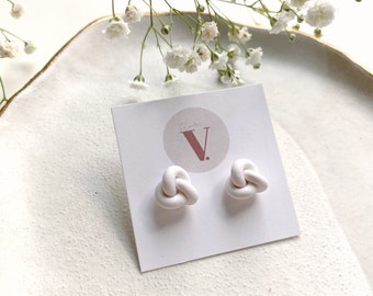 Knot Stud Earrings / Polymer Clay Earrings / Minimal Modern Earrings / White Stud / Unique Gift / Girlfriend Gift / Bridesmaid Gift