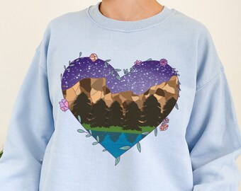 Corazón de Yosemite, Sudadera de aventura, Montañas, Suéter de camping, Amante de la naturaleza, Sudadera de excursionista, Regalo de camping, Regalo de San Valentín, Azul claro