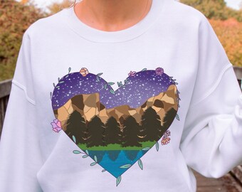 Corazón de Yosemite, Sudadera de aventura, Montañas, Suéter de camping, Amante de la naturaleza, Sudadera de excursionista, Regalo de camping, Regalo de San Valentín, Blanco