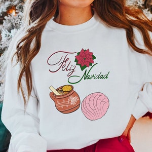 Feliz Navidad Pan Dulce Crewneck Unisex Sweatshirt, Christmas Lights, Christmas Gift for Her Him, Christmas Sweater, White Sweater