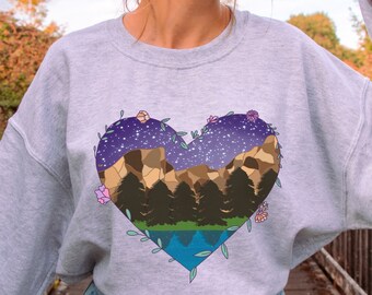 Suéter de corazón de Yosemite, sudadera de aventura, montañas, suéter de camping, amante de la naturaleza, sudadera de excursionista, regalo de camping, regalo de San Valentín