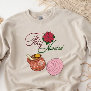 Feliz Navidad Pan Dulce Crewneck Unisex Sweatshirt, Christmas Lights, Christmas Gift for Her Him, Christmas Sweater, Sand