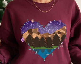 Corazón de Yosemite, Sudadera de aventura, Montañas, Suéter de camping, Amante de la naturaleza, Sudadera de excursionista, Regalo de camping, Regalo de San Valentín, Granate