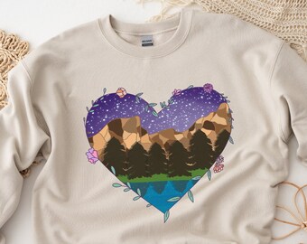 Corazón de Yosemite, Sudadera de aventura, Montañas, Suéter de camping, Amante de la naturaleza, Sudadera de excursionista, Regalo de camping, Regalo de San Valentín, Arena