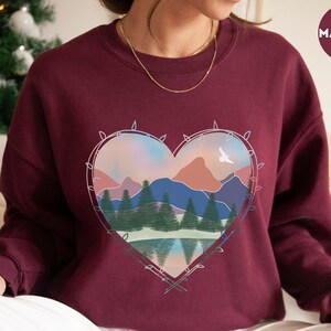Forest Mountain Heart Sweatshirt, Adventure Sweatshirt, Travel Sweater, Camping Sweater, Nature Lover, Mountains Sweatshirt, Valentines Gift