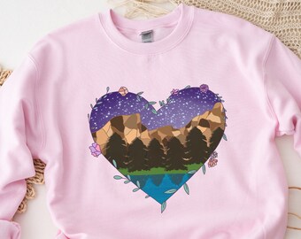 Corazón de Yosemite, Sudadera de aventura, Montañas, Suéter de camping, Amante de la naturaleza, Sudadera de excursionista, Regalo de camping, Regalo de San Valentín, Rosa claro