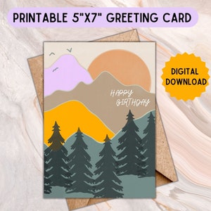 Printable Birthday Card, Adventure Birthday Card, Mountain Birthday Card, Travel Card, Card For Her, Nature Card, Printable Envelope, Forest