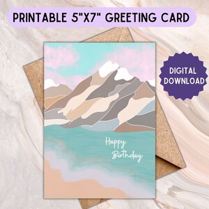 Printable Birthday Card, Beach, Adventure Birthday Card, Mountain Birthday Card, Travel Card, Card For Her, Nature Card, Printable Envelope