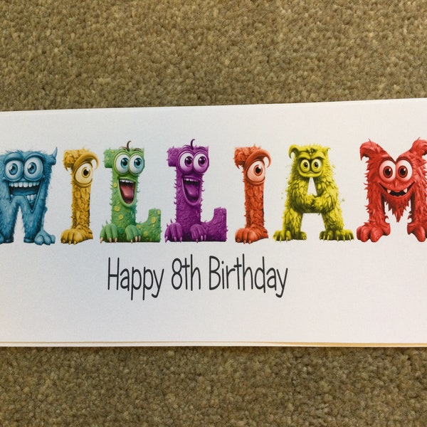 Handmade Personalised Monster Birthday Card 1/2/3/4/5/6/7/8/9/10/11/12/13 years