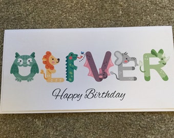 Handmade personalised name Birthday Card 1/2/3/4/5/6/7 years
