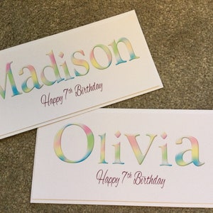 Handmade Personalised Name Pretty Pastel Birthday Card for 1/2/3/4/5/6/7/8/9/10 years  Daughter/Granddaughter/Niece/Friend