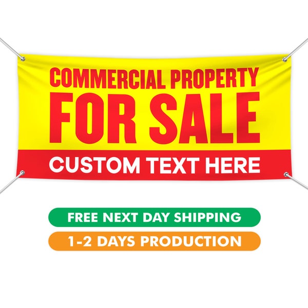 Commercial Property For Sale Custom Banner Sign - 13 oz Heavy Duty Waterproof Vinyl Banner for Business with Metal Grommets