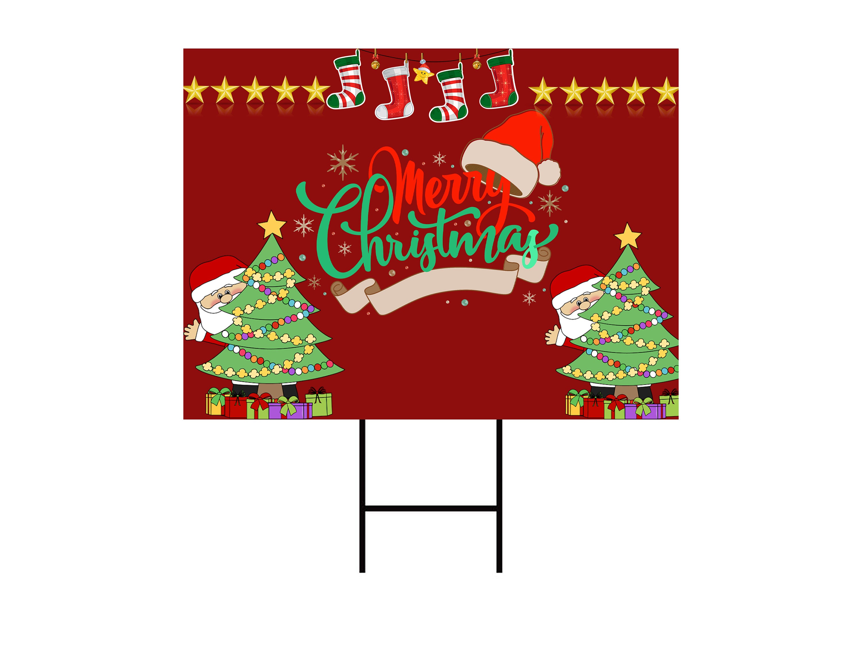 Christmas Yard Sign Christmas Lawn Sign Outdoor Santa and Reindeer Great Gift Coroplast Long