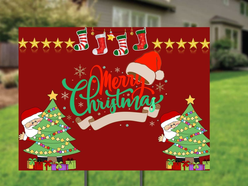 Christmas Yard Sign Christmas Lawn Sign Outdoor Santa and Reindeer