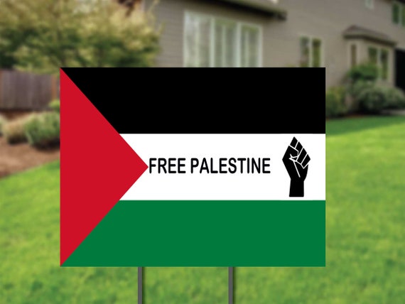 Free Palestine Flag Yard Sign 24" x 18" - Coroplast Long Lasting Rust Free Visible Text Free Palestine with Metal H-Stake