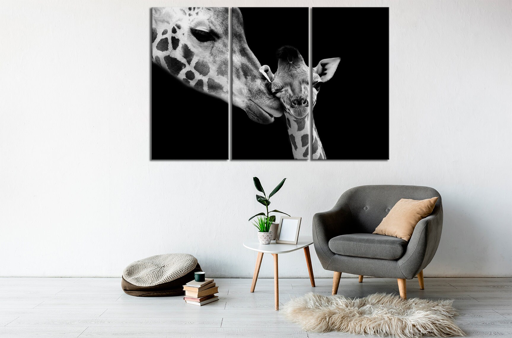 Giraffe Canvas Print Wildlife Wall Art Monochrome Artwork Etsy