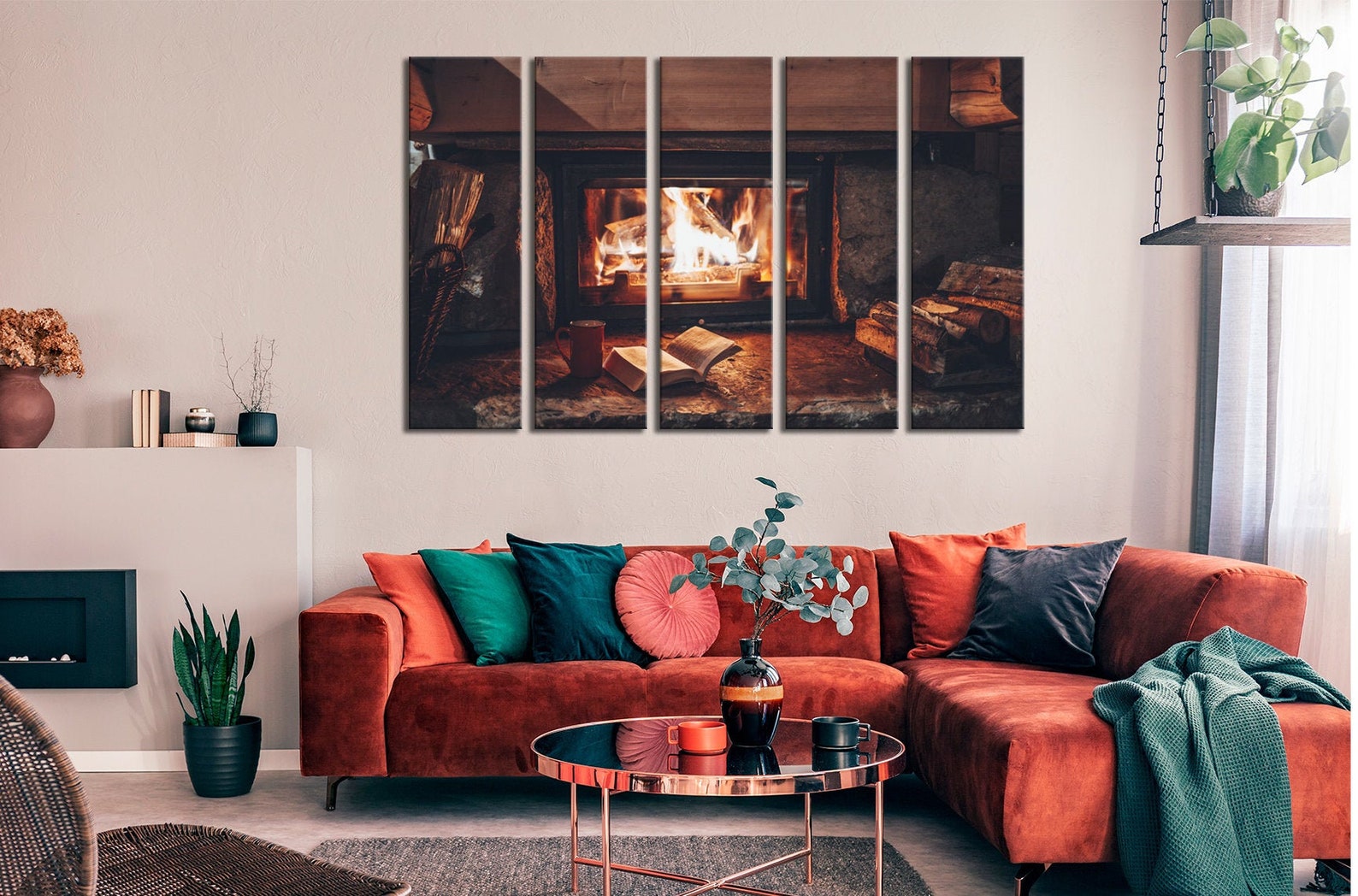 Fireplace wall art Cozy Canvas Print Books Wall Decor Warm Etsy