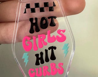 Hot Girls Hit Curbs Retro Motel-Style Keychain