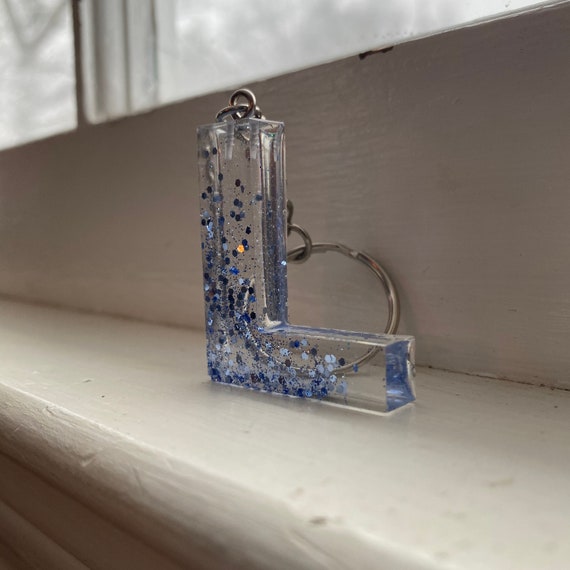 Custom Handmade Resin Keychain, Letter Keychain, Glitter Keychain 