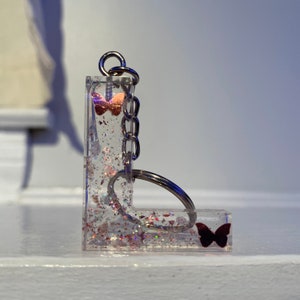 L Confetti & Glitter Resin Keychain - as is