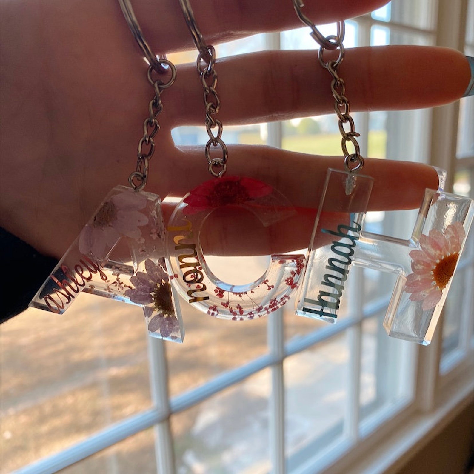 Personalized Resin Flower Keychain Etsy