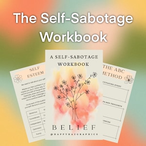 Self-Sabotage Workbook | Digital Mental Health Workbook for Self Esteem and Negative Thoughts