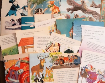Kids book illustration pages 25 pc GRAB BAG PACK for crafts, scrapbook, junk journal, altered art, etc...