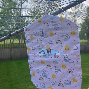 Peg bag with hanger | 100% cotton | Handmade in Uk | Washable | Laundry | Wash Days | Laundry | Spring cleaning Handmade in UK|Fully lined Rainbow Pooh bear
