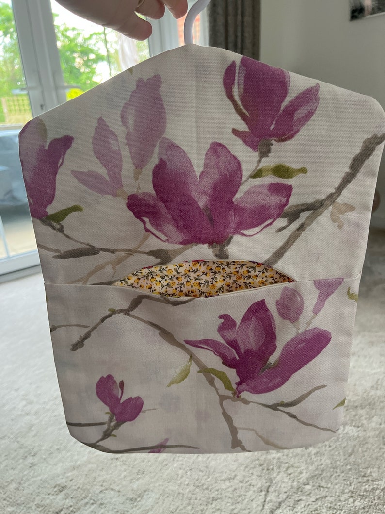 Peg bag with hanger | 100% cotton | Handmade in Uk | Washable | Laundry | Wash Days | Laundry | Spring cleaning Handmade in UK|Fully lined Pink flower