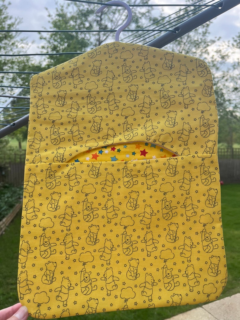 Peg bag with hanger | 100% cotton | Handmade in Uk | Washable | Laundry | Wash Days | Laundry | Spring cleaning Handmade in UK|Fully lined Yellow Pooh bear