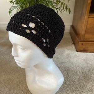 Ladies crochet beanie hat | Black | White | Sparkly Silver | Handmade in UK | Autumn | Winter