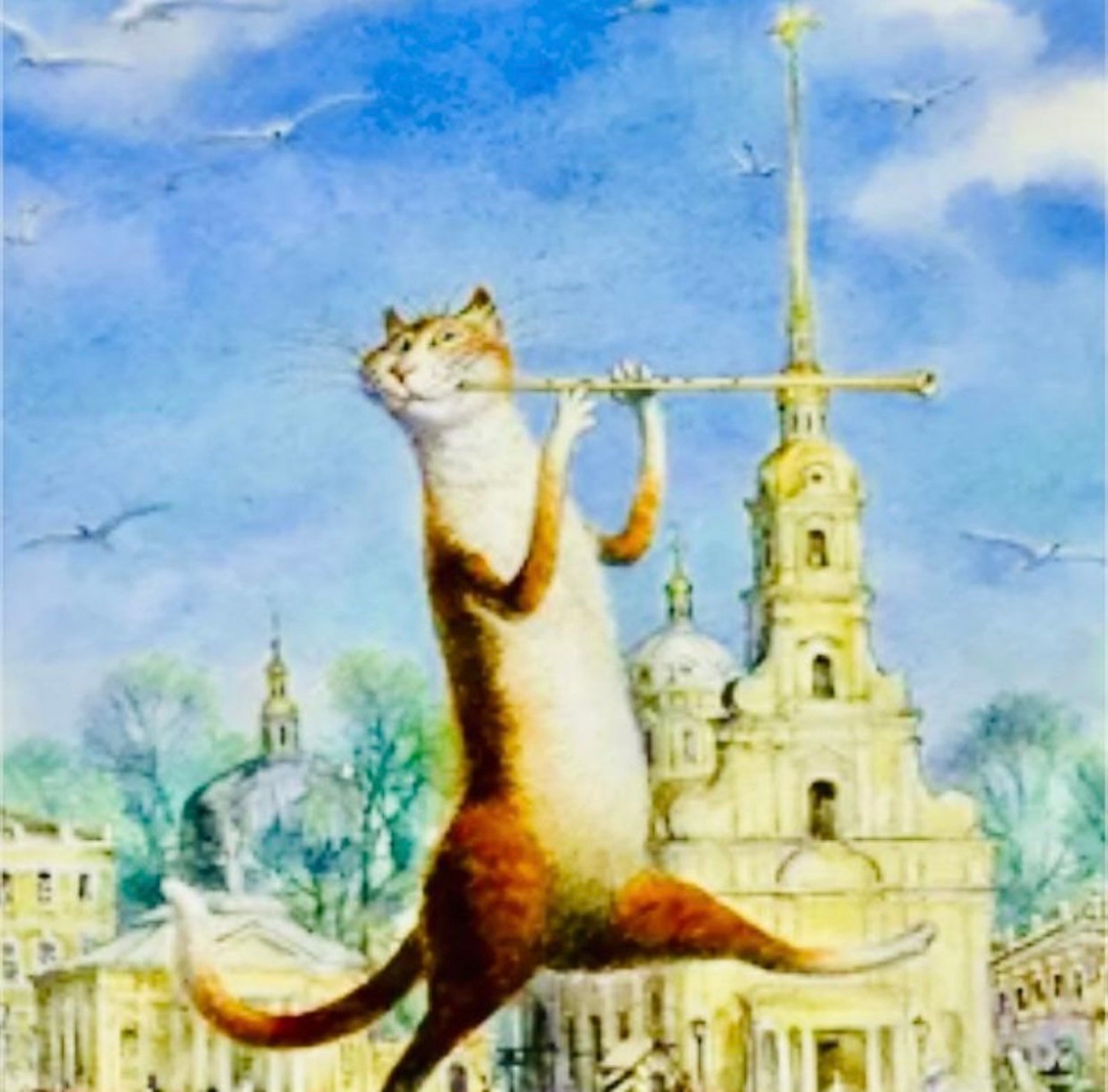 Cartoon Cat playing the Flute SHIPPED from USA Etsy