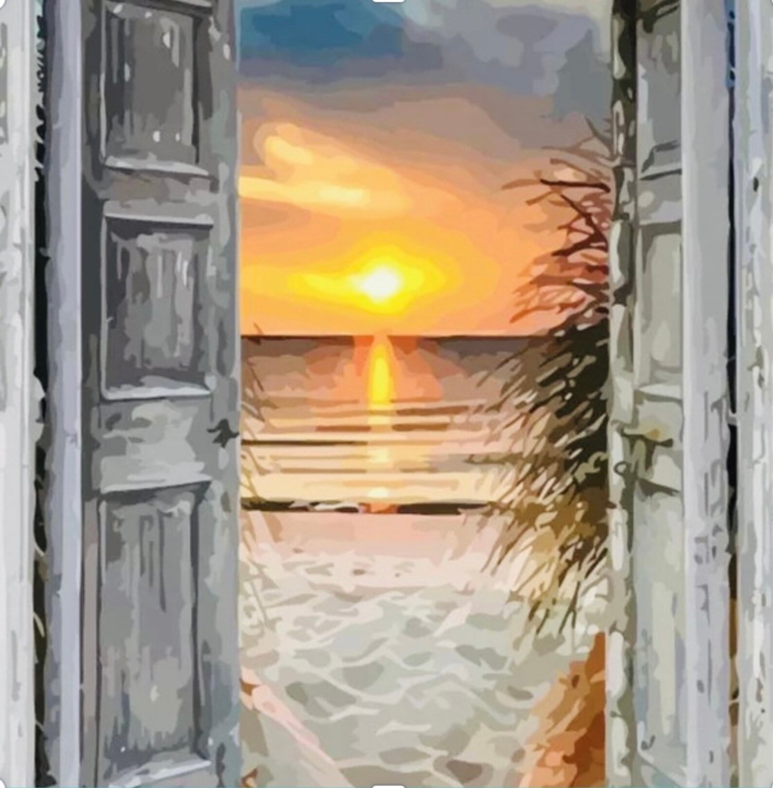 Door opening to Sunrise on the Beach Paint by Number Etsy
