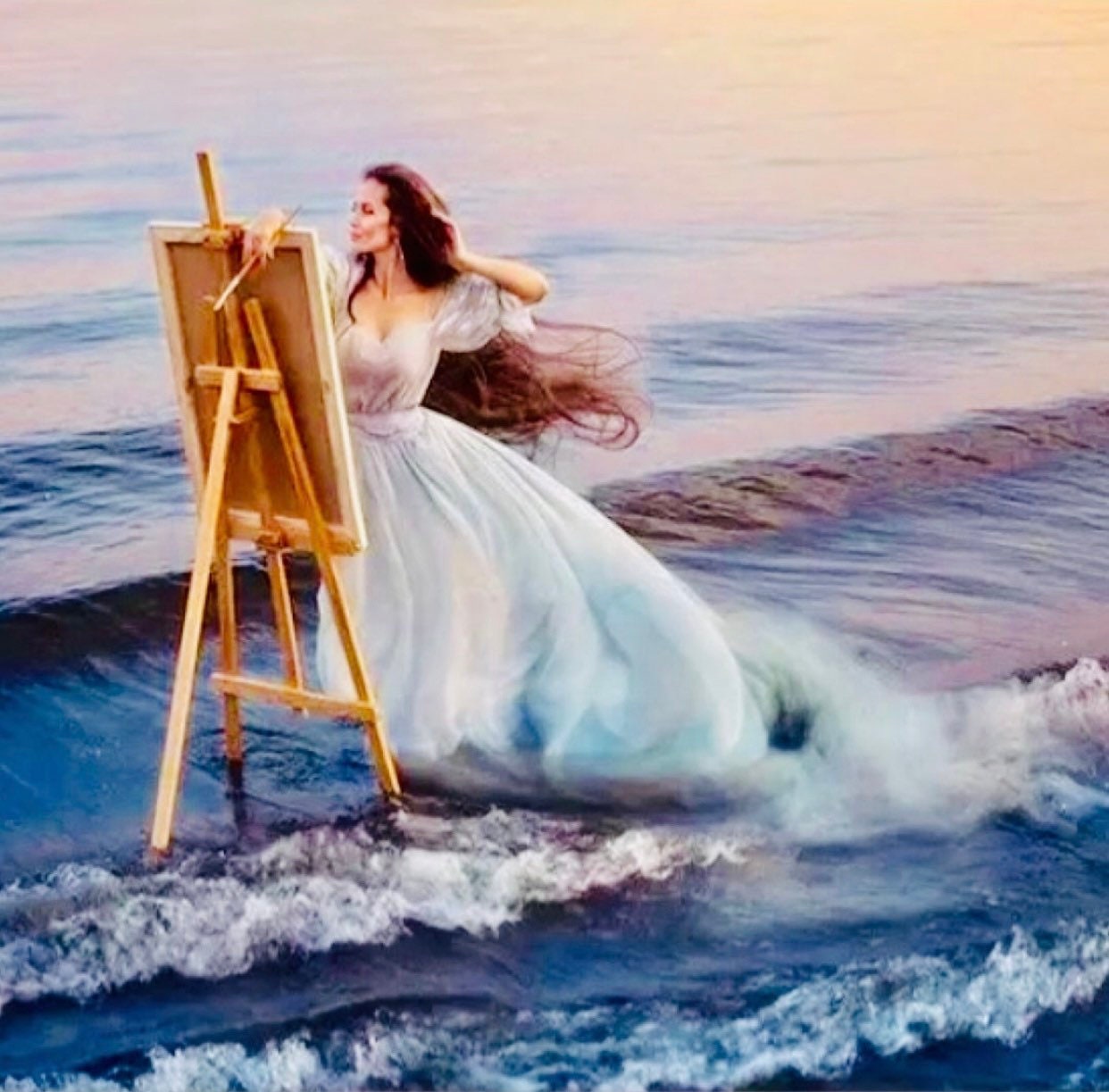 Paint by Number of Woman with Easel in water