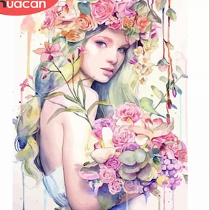 Paint by Number: Girl with Pastel Colored Flowers SHIPS From USA