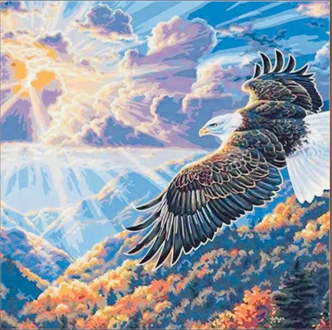Eagle Flying towards the Sun Etsy