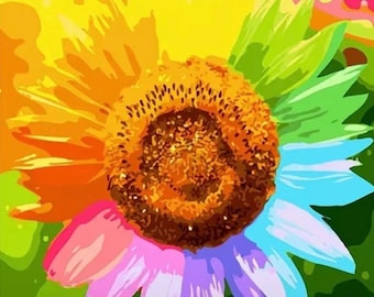 Malen nach Zahlen mit bunten Sonnenblumen