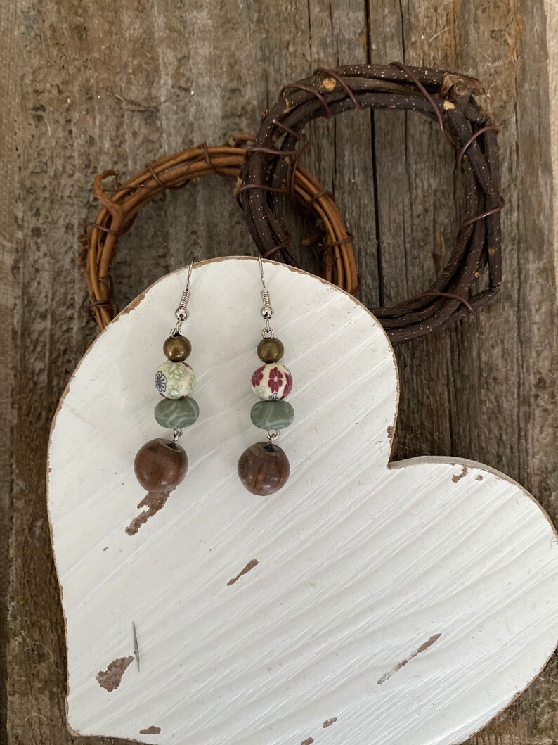 Peruvian Walnut Wood Earrings Wood Earrings Rustic Wood Earrings for Women Wooden Earrings Dangling Earrings Wood Turned Earrings