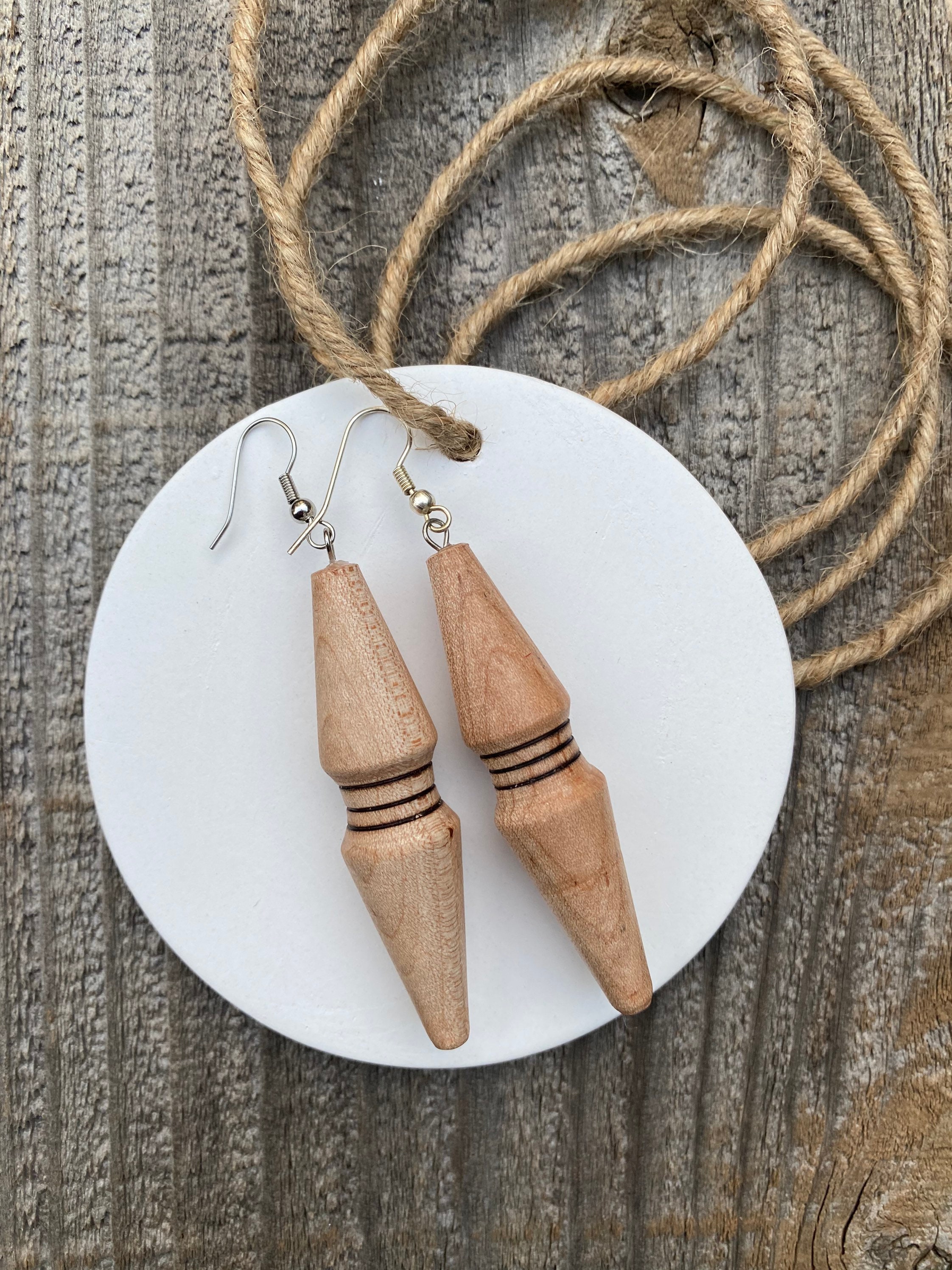 Wood Turned Earrings Wood Earrings Wooden Earrings Wood