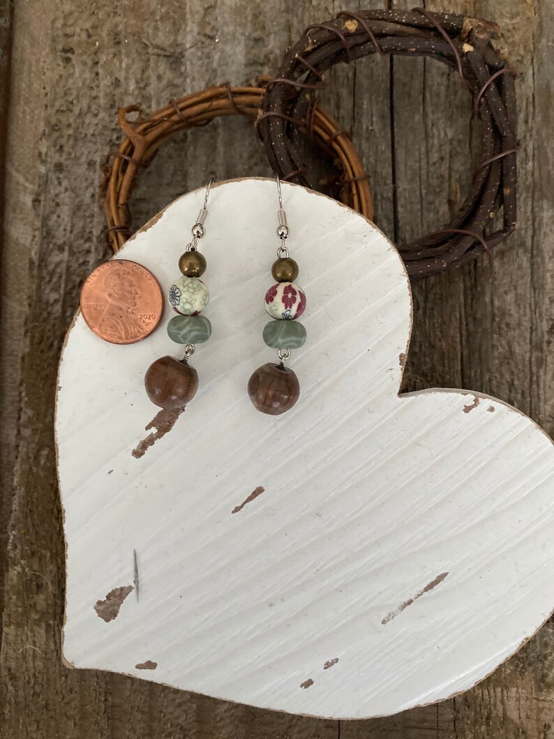 Peruvian Walnut Wood Earrings Wood Earrings Rustic Wood Earrings for Women Wooden Earrings Dangling Earrings Wood Turned Earrings