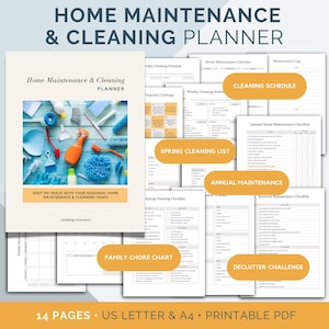 Home Maintenance Checklist, Spring Cleaning Schedule, House Maintenance Planner, Home Management Binder Printable, Weekly Cleaning Calendar