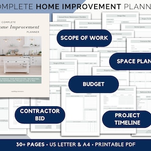 Home Renovation Planner Printable, Home Renovate Planner, Renovate Planner, Home Improvement Checklist, Printable Renovation Budget