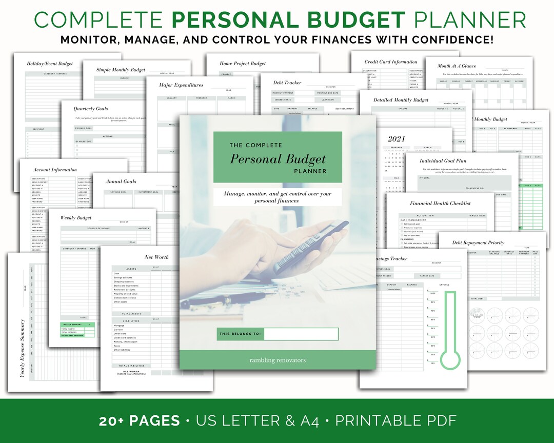 Personal Budget Planner: Financial Health, Goal Setting (printable PDF ...