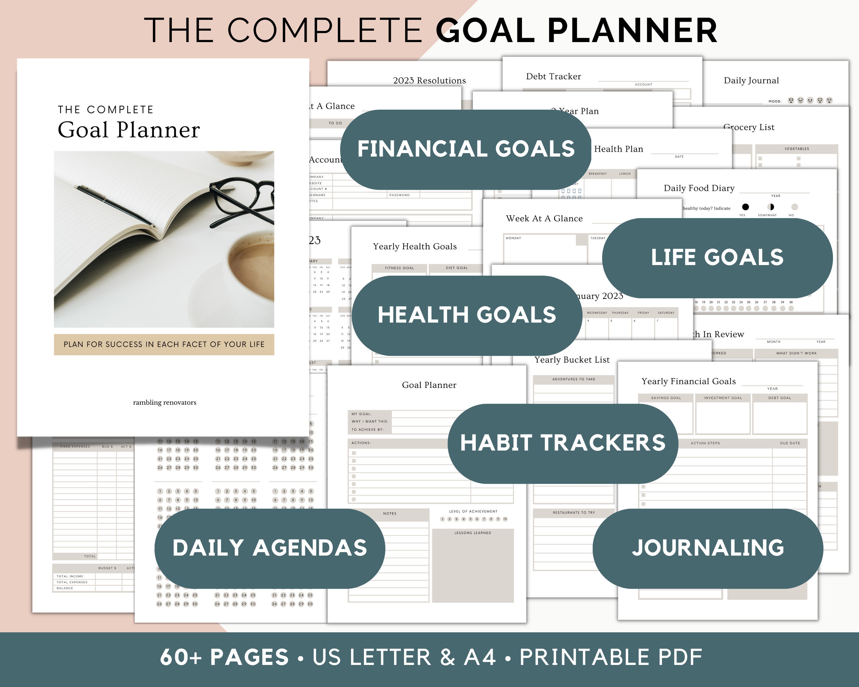 Goals Planner, Goal Planning Workbook, Printable Life Planner, Habit ...