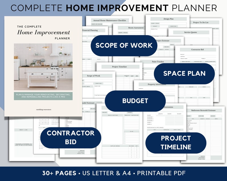 Home Renovation Planner Printable, Home Renovate Planner, Renovate