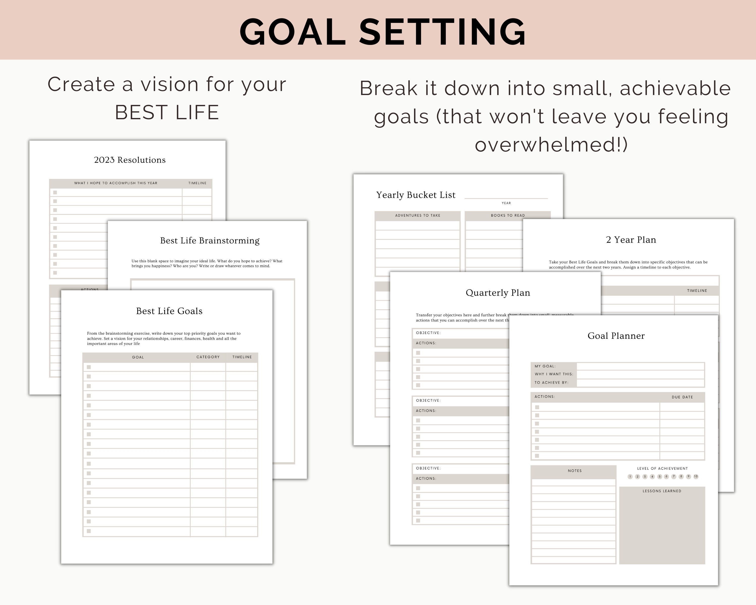 Goals Planner, Goal Planning Workbook, Printable Life Planner, Habit ...